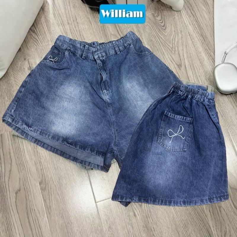Bigsize 60-130kg Quần short jeans from rộng lưng cao qua rốn THÊU NƠ TÚI SAU - TRƯỚC NGẮN