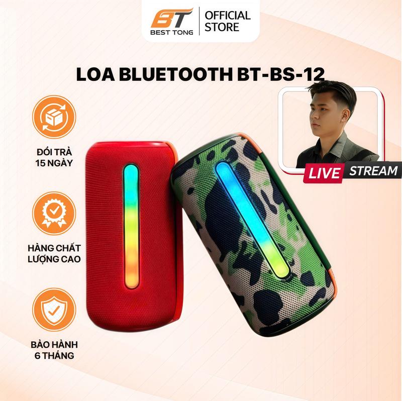 [ BANGTRINH x Huỳnh Toàn 09] Loa Bluetooth BT-BS-12 Âm Thanh Sống Động, Thiết Kế Thể Thao Năng Động, 7 chế độ LED, Bass Hay