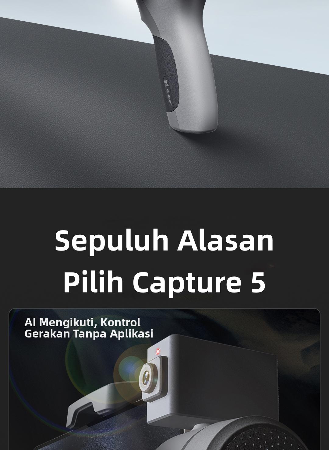 FUNSNAP Capture5 Gimbal Stabilizer HP 3 sumbu, AI Tracking Otomatis untuk Vlog & Live Streaming