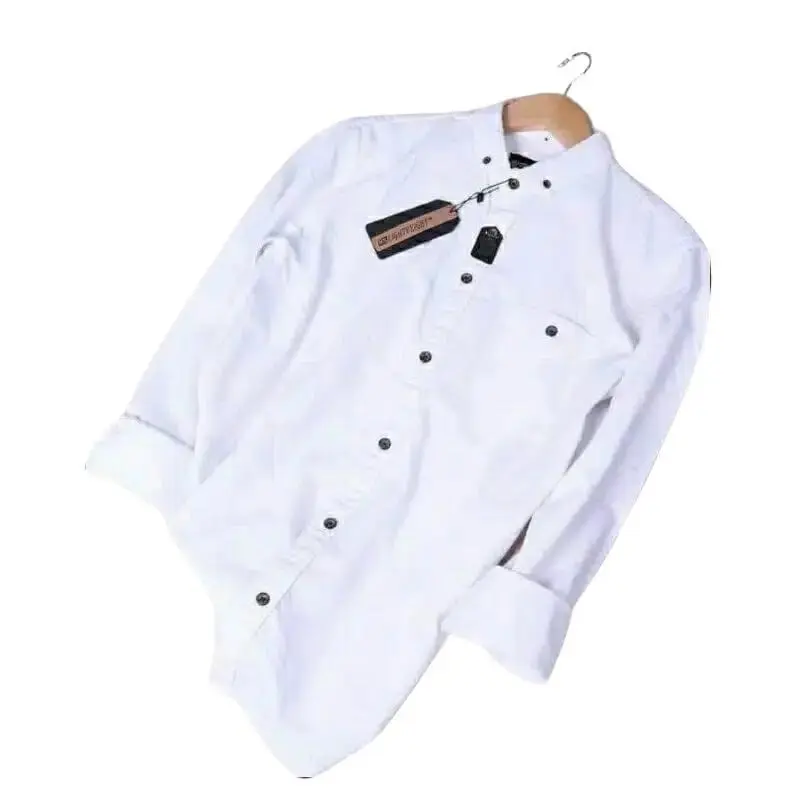 Kemeja putih pria lengan panjang cool man baju pria terlaris seragam kerja Formal Katun Nyaman Slim Slimfit Semi Casual Kantor Hitam Hem Cowok ke meja manis whiteboard White kasual Putih