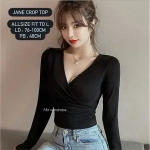F&Y - Jane Long Sleeve / Lengan Panjang Crop Top Korean Style - Baju Wanita Fashion Korea (8003)