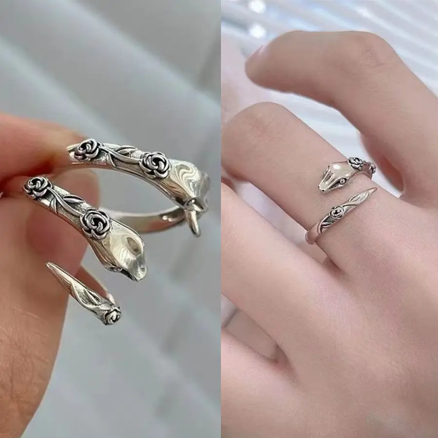 Nhẫn Serpentine, Thiết Kế Nữ, Phong Cách Ins, Thời Trang Độc Đáo Cá Tính, Nhẫn Ngón Trỏ Hoa Hồng, Cổ Điển Và Dễ Phối Đồ Cảm Giác Cao Cấp Voi Women Đeo Tay