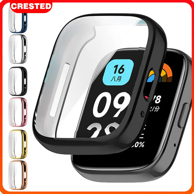 TPU Bumper Case with Film for Redmi Watch 3 ACTIVE / Redmi Watch 3 Lite Screen Protector Cover Khusus Xiaomi Redmi Watch 3 Active Bahan Pelindung Jam Smartwatch Accessories  Hitam 0