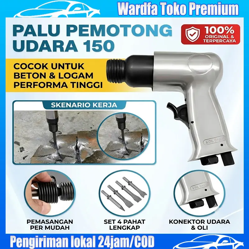 [COD]Palu Pahat Pneumatik Air Hammer Chisel Gun 150mm 190mm 250mm Alat Pahat Beton Logam Karat Dengan 4 Mata Pisau Tekanan Tinggi Kompresor Angin