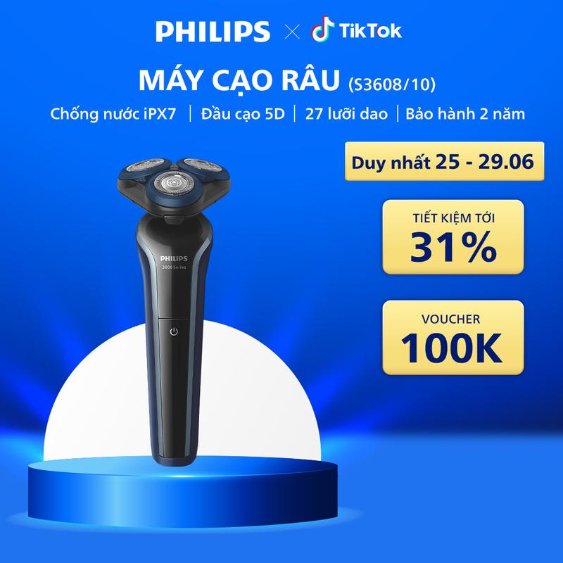 Máy Cạo Râu Khô và Ướt PHILIPS S3608/10, Cạo Sạch & Êm, Đầu Cạo Linh Hoạt, Bảo Hành 24 Tháng
