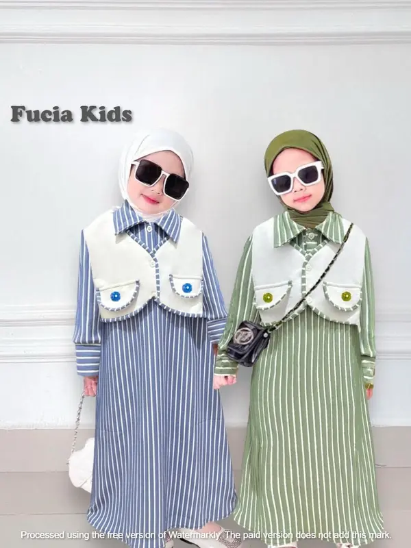 Gamis lebaran Anak Perempuan pakai rompi ala korea usia 1 sampai 12 tahun bahan scuba Parsel 7