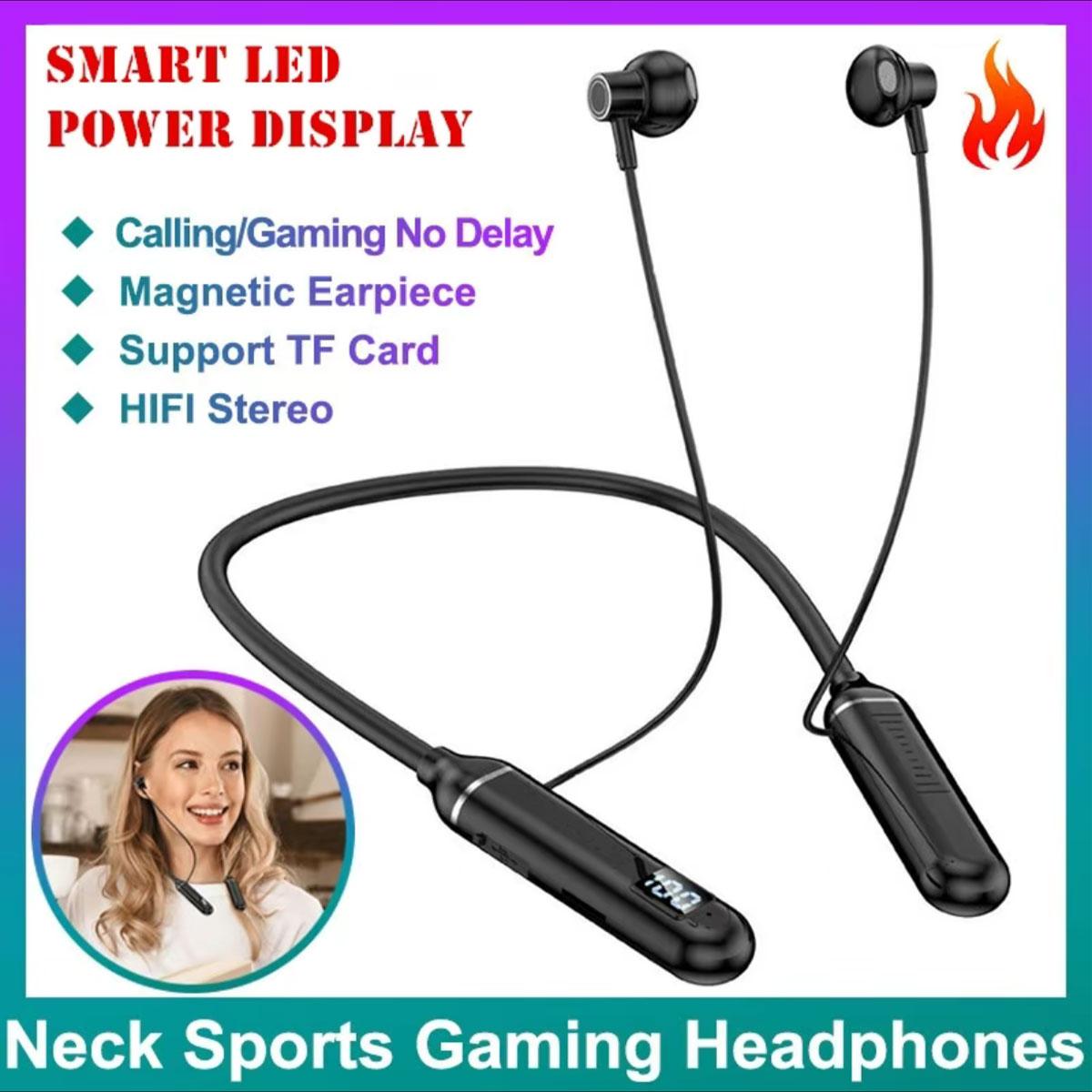 Saury BT2 AKER Neckband Earphones Bluetooth Wireless Headset dengan LED Digital Display Tahan Air untuk Kualitas Suara Terbaik