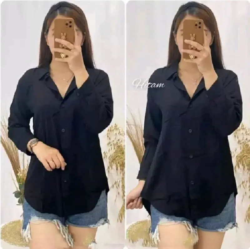 Kemeja Wanita Crinkle Airflow Atasan Wanita Polos Lengan Panjang Terbaru Kekinian Terlaris Basic Formal Kerja Ngantor Oversize Motif Tangan Kancing 6