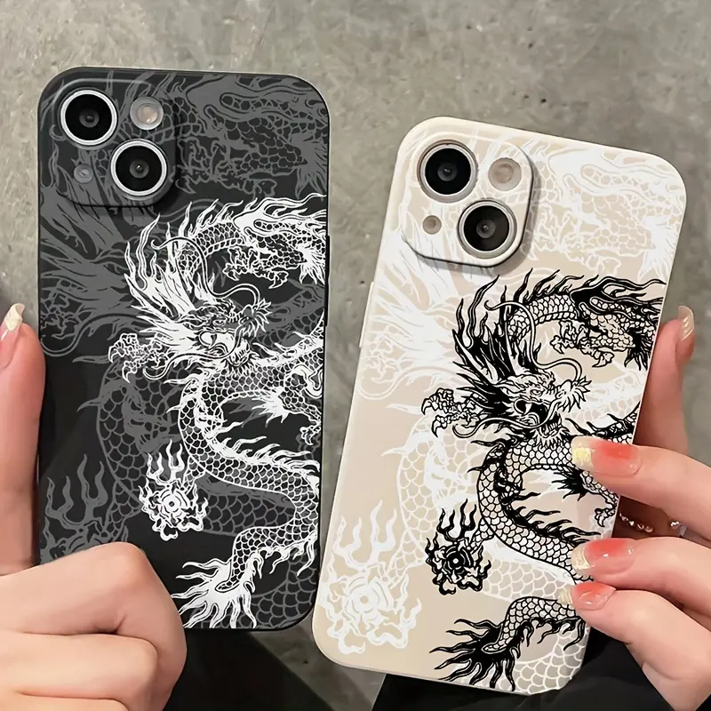 Ốp Điện Thoại, Thiết Kế Rồng Đen Trắng, Tương Thích Với iPhone 15 Pro / 14 / 13 / 12 / 11 Pro Max / Xs Max, Chống Sốc, 6 / 7 / 8Plus, Đơn Giản, Xr / X / Xs, Ốp Bảo Vệ, 12 / 13 Mini