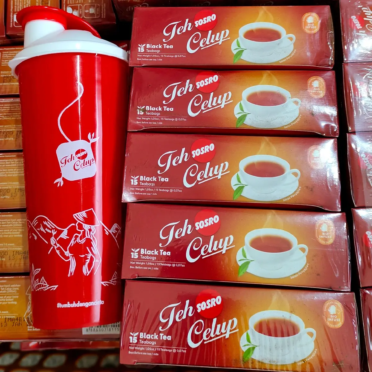 Teh celup Sosro dapat 5 kotak, black tea, 75 kantong teh bonus Tumbler cantik multifungsi Herbal