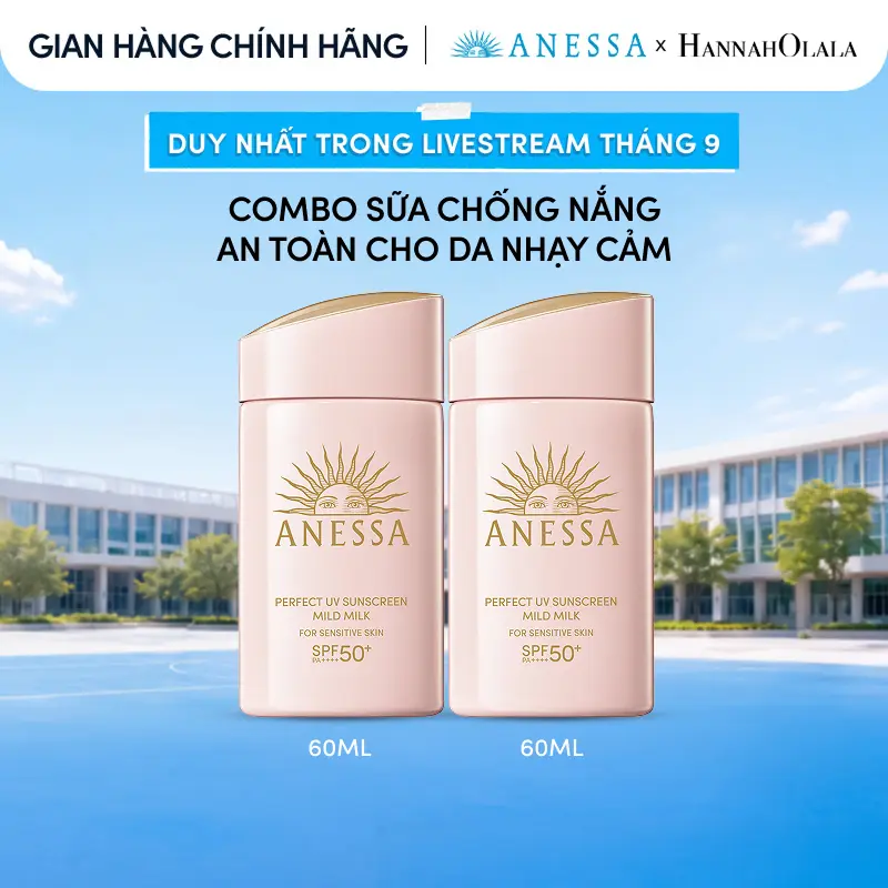 Combo Sữa chống nắng dưỡng da dịu nhẹ an toàn cho da nhạy cảm và trẻ em Anessa Mild Milk SPF50+ PA++++ 60mlx2