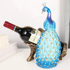 Pajangan Rak Wine Merak Resin 22x18x29 cm - Blue untuk Dekorasi Ruang Tamu atau Kantor