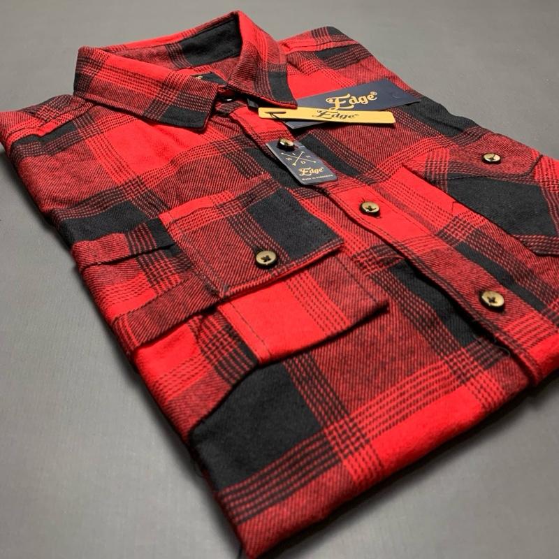 Kemeja Flanel Semi Woll Premium Lengan Panjang Model Kekikinian Oversize Hitam Motif Terlaris Unisex Pria 3