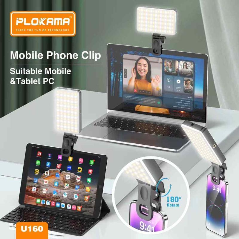 Plokama U160 Selfie Light Portable Jepit Clip Mini Led Video Light Lampu Fotografi Kotak Lampu Jepit Make Up artis Handphone Hp Komputer Laptop Lampu Konten MUA LED Square Light D25 2