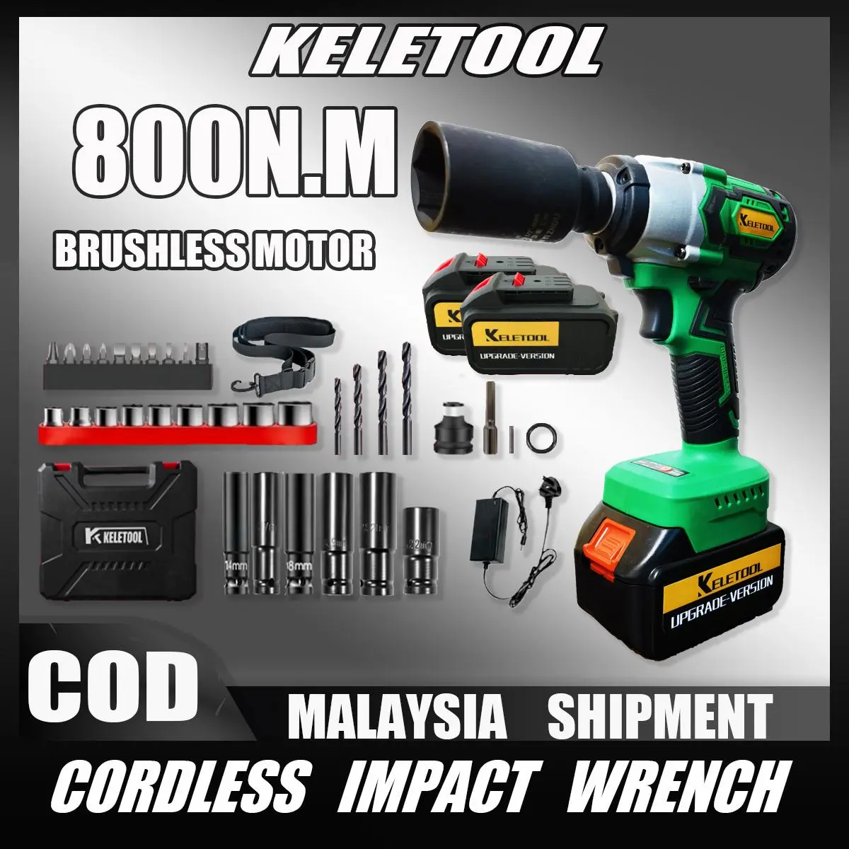 Impact wrench KELETOOL 800NM Cordless Impact Wrench High Torque Trucks 1/2 inch Electric Driver Tool screwdriver hammer