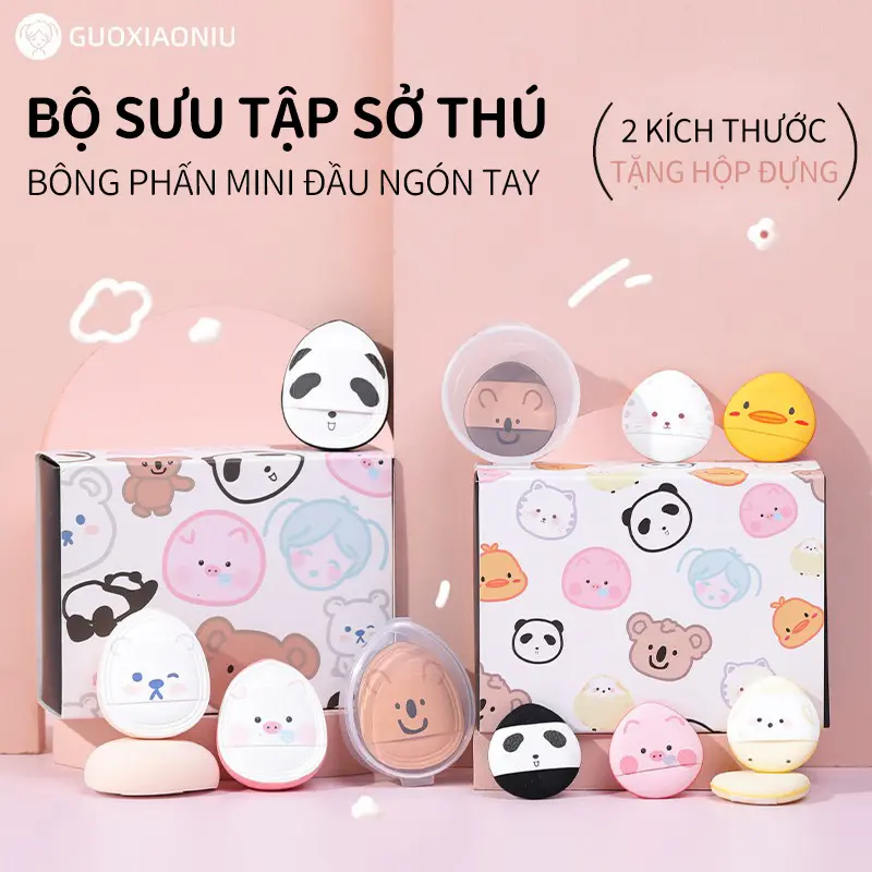 Mút Đánh Phấn Ngón Tay GUOXIAONIU Guo Xiaoniu Thiết Kế Sở Thú, Sử Dụng Ướt Và Khô, Kích Thước Nhỏ, Bọt Biển Che Khuyết Điểm Chi Tiết, Mút Đánh Phấn