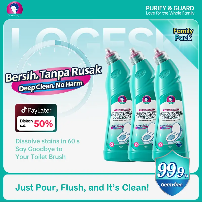 【Promo! 3 Botol】Logeski pembersih kerak wc Toilet Bowl Cleaner memiliki daya pembersihan yang tinggi. Tidak perlu menggosok dengan keras. Membersihkan toilet, mendisinfeksi dan membersihkan 99,9%