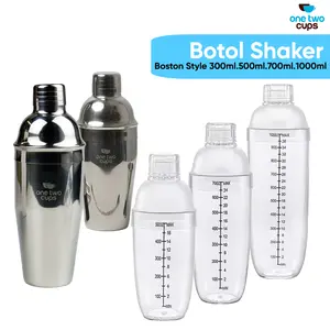 One Two Cups Botol Shaker Cocktail Mixer Bartender Barista Boston Style Stainless Steel
