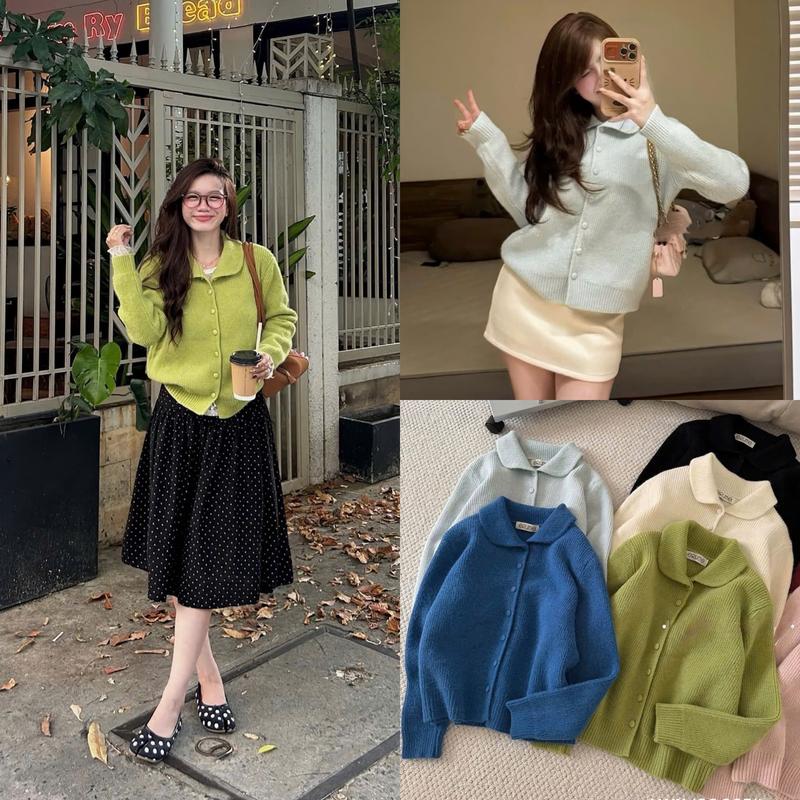 Áo len cardigan nữ cúc bọc len thừng nhỏ dày dặn cổ bẻ SUMIISHOP mã AL06CB