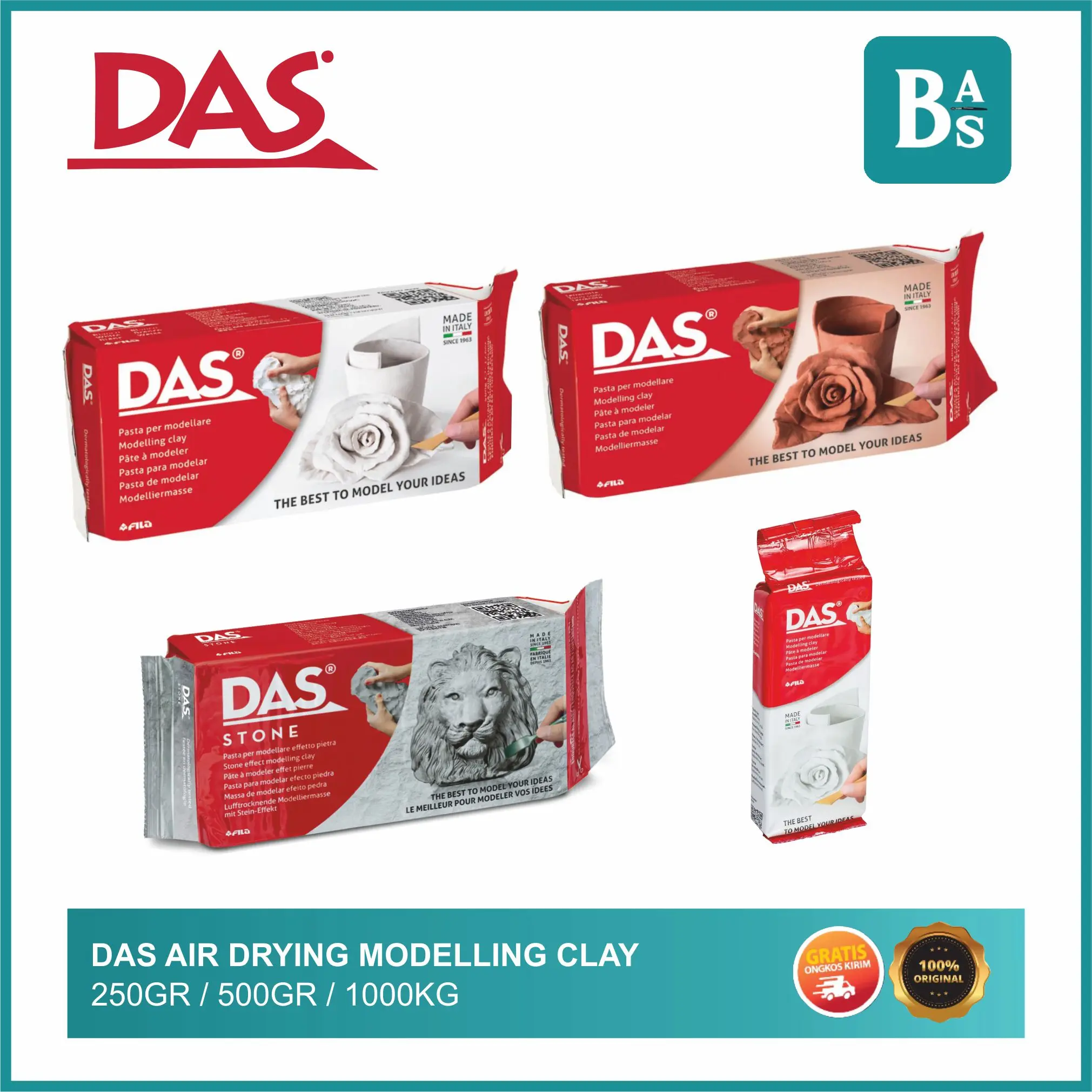 DAS Air Drying Modelling Clay 250g, 500g, 1kg | Clay | Kerajinan | Sculpting | Peralatan Menggambar, Melukis dan Kerajinan Terlengkap dari Bali Art Supplies