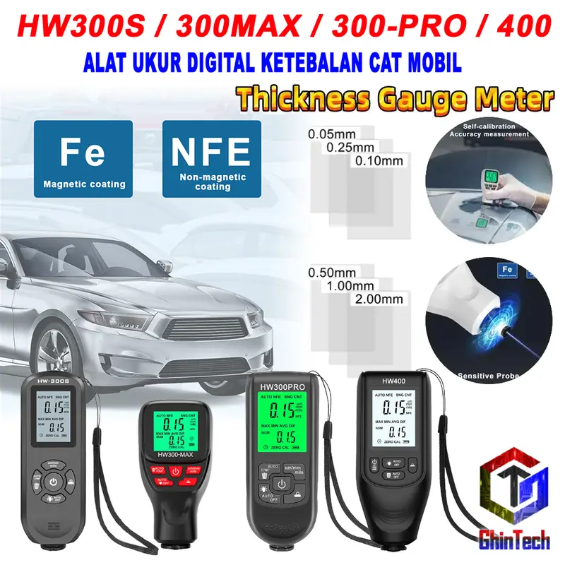 Digital Paint coating thickness gauge tester HW300S HW300PRO Alat ukur Digital ketebalan lapisan cat mobil HW 300S HW 300PRO HW-300S HW-300PRO 0