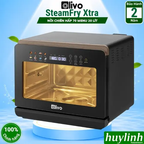 Nồi chiên không dầu - hấp hơi nước Olivo SteamFry Xtra - 20 lít - 70 Menu - Thế hệ 2 - Hấp nano steam - chiên eco fry