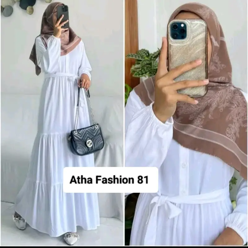 Gamis Wanita Syar'i Muslim Elegan Terbaru Azzahra Bahan Cringkel Lengan Panjang 3