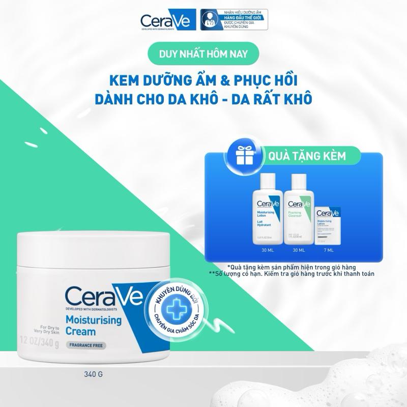 Kem dưỡng ẩm dành cho da khô Cerave Moisturizing Cream 340g. Kem dưỡng giúp phục hồi chuyên sâu, giữ da ẩm mịn suốt 48 giờ, không gây bí da. DÙNG ĐƯỢC CHO DA MẶT VÀ CƠ THỂ_ Chăm sóc da_Kem & Sữa dưỡng thể_Skincare cho Nam và Nữ