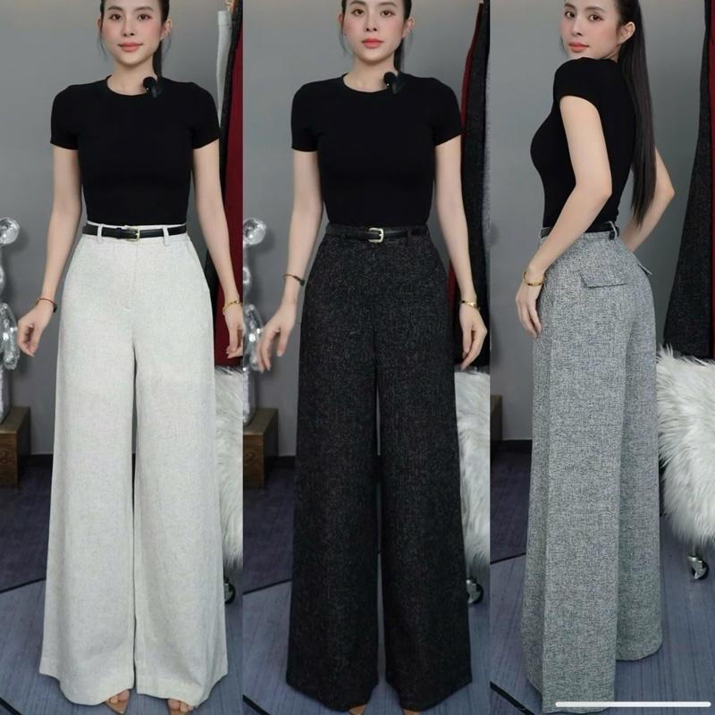 T730-( Dài 103cm,ống 32cm) Quần dạ muối tiêu ống rộng dáng trơn có nắp túi sau Mộc She