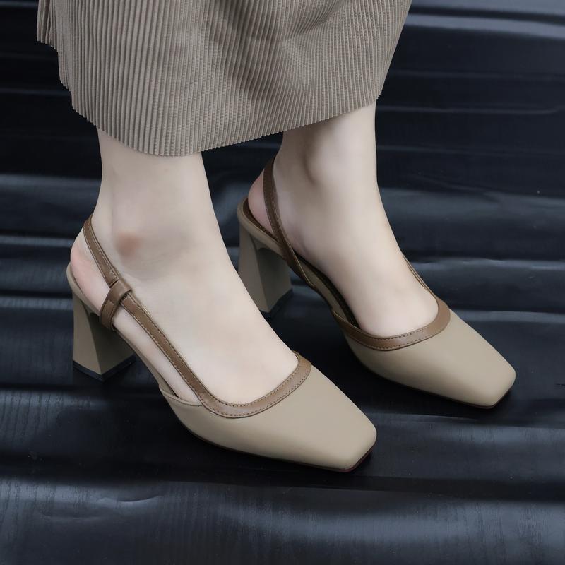 Giày Dép Sandal Nữ Mũi Vuông phối màu gót 5cm 5P 7cm 7P Xưởng Giày Bánh Bèo Sandalmixmau shoes DéP