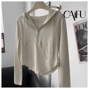 CAIFU Zipper Hoodie Wanita KEYDI Model Y2K Aesthetic Slim Fit dengan Tali Serut - Atasan, Lengan Panjang