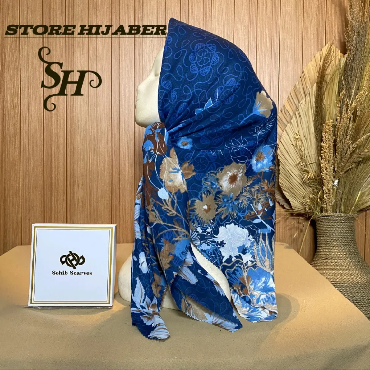 Hijab Segiempat Voal Motif 120 Navy (Kemasan Box)