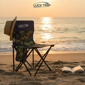 【Luck Trip】Kursi Lipat 72x42x37cm Desain Daun Biru Hitam Hijau Cocok untuk Piknik Taman Camping&Mancing Mudah Dibawa dan Dilipat