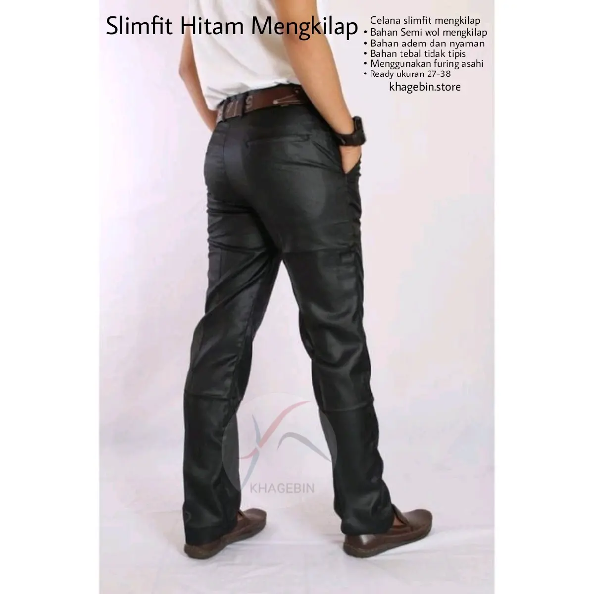 Celana Formal Slimfit Hitam Semi Woll Mengkilap - Ukuran 27-38 - Dewasa, Kantor, Pria, Panjang, Casual, Kerja Nyaman Tebal