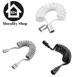 selang shower bidet model spiral / telepon panjang 150cm 1/2 inch hitam putih dan abu