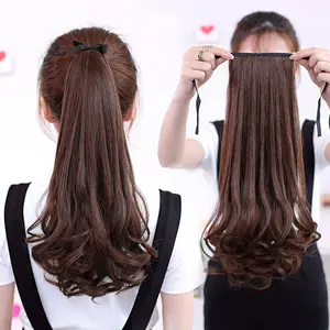 [Jojoo]Ponytail Wig Untuk Anak Ekstensi Toupee Ponytail Pendek Keriting Bahan Sintetis Dengan Klip