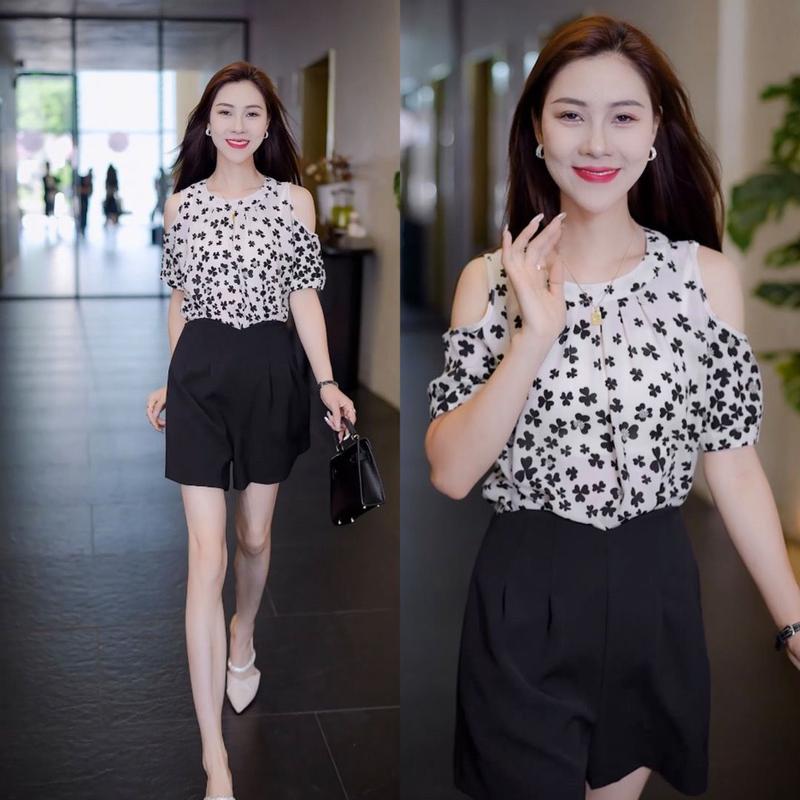 Product Introduction of Áo Voan Hoa, Dành Cho Nữ, Bộ Sưu Tập Mùa Hè 2024, Hàng Mới Về, Thời Trang Và Phong Cách, Áo Trễ Vai, Thanh Lịch, Áo Sơ Mi ngắn Tay Hoang Dã 4