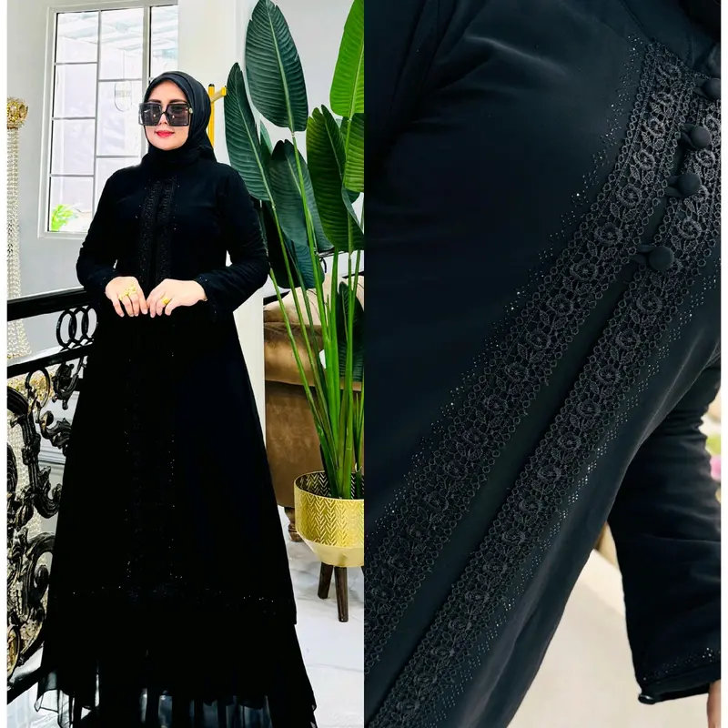 GAMIS HITAM FULL DYB ABAYA KANCING CERUTY KELILING MEWAH TERBARU ABAYA TURKI GAMIS PESTA 2