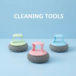 Sponge Cuci Piring Sikat Bulat Sabut Kawat Plastik Logam Multifungsi Serbaguna untuk Panci Piring Wastafel Kompor Anti Karat dan Lindungi Tangan