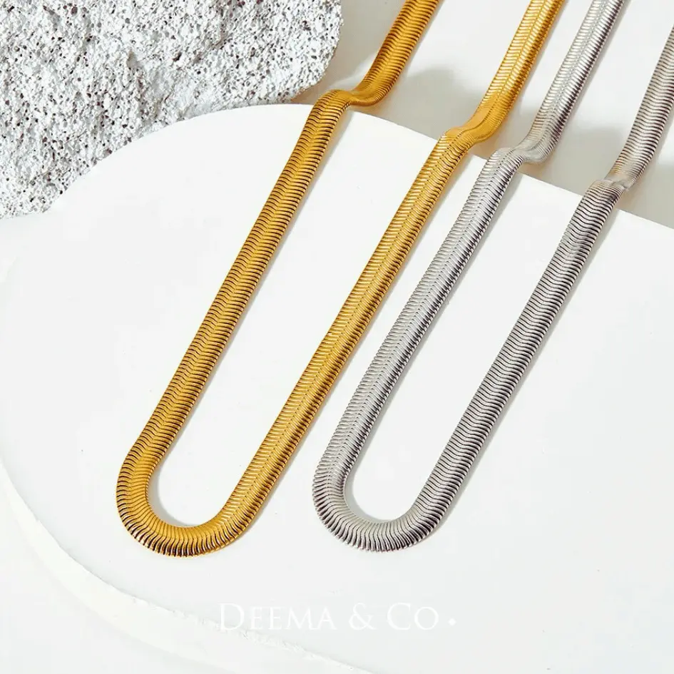 Deema & Co - Staple Jewellery - Flat Snaca Chain Necklace (2 Colours) - Tarnish Free hypoallergenic jewelry singapore