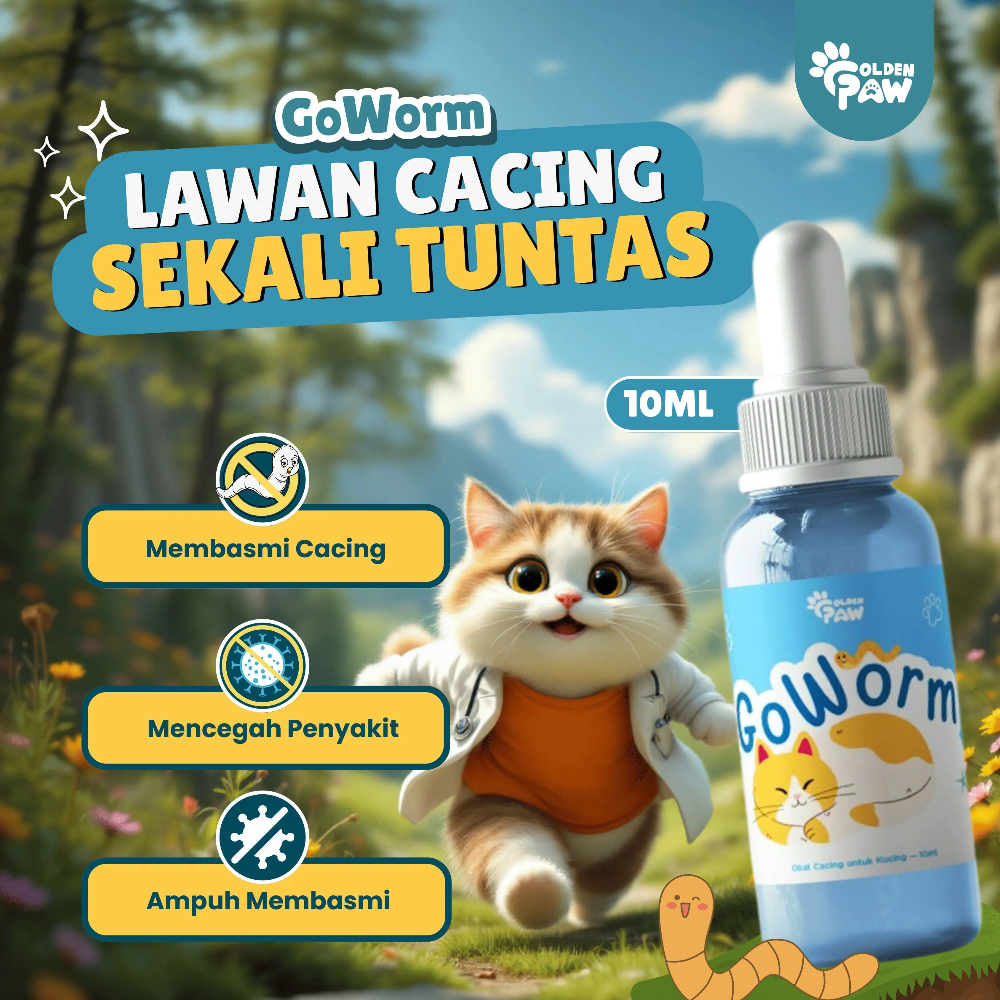 GoWorm by Golden Paw Obat Anti Cacing Kucing Ampuh Membasmi Cacing Mencegah Cacing Obat Anti Infeksi Cacing Kucing