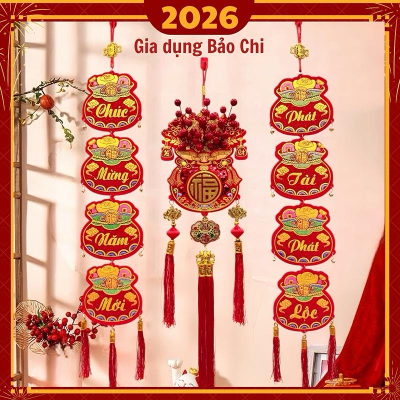  Combo câu đối hũ tiền lúc lắc và dải treo túi tiền đào đông trang trí tết 2026  tặng móc treo 