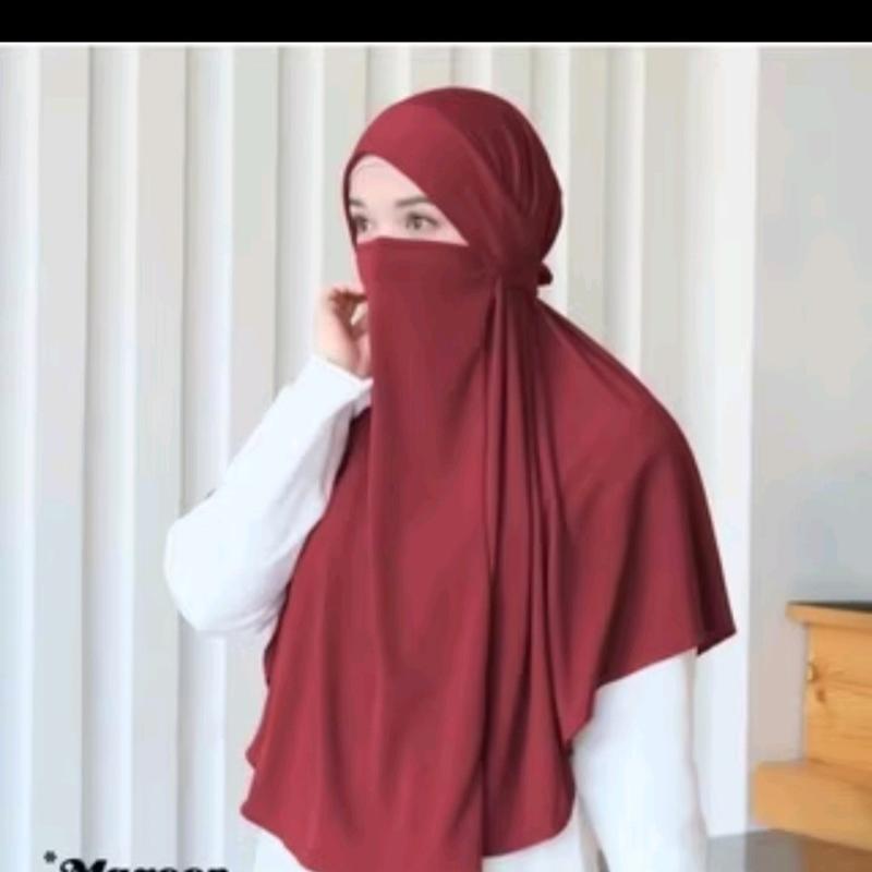 jilbab french khimar lesty kejora 2in1 cadar tali syar'i niqab masker Bergo Instan Kerudung Syari 7