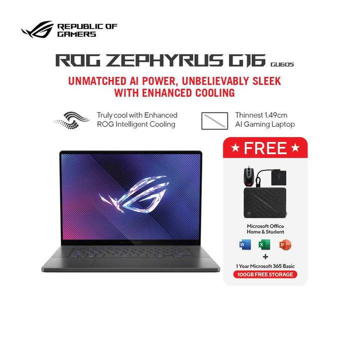 Gambar Asus ROG Zephyrus G16 GU605CR-I9NT7OL6G-HM [ULTRA 9-285H|RTX 5070Ti|RAM 32GB|SSD 2TB|Win11|OHS24+365] dari megacom.id Kota Administrasi Jakarta Pusat Tokopedia