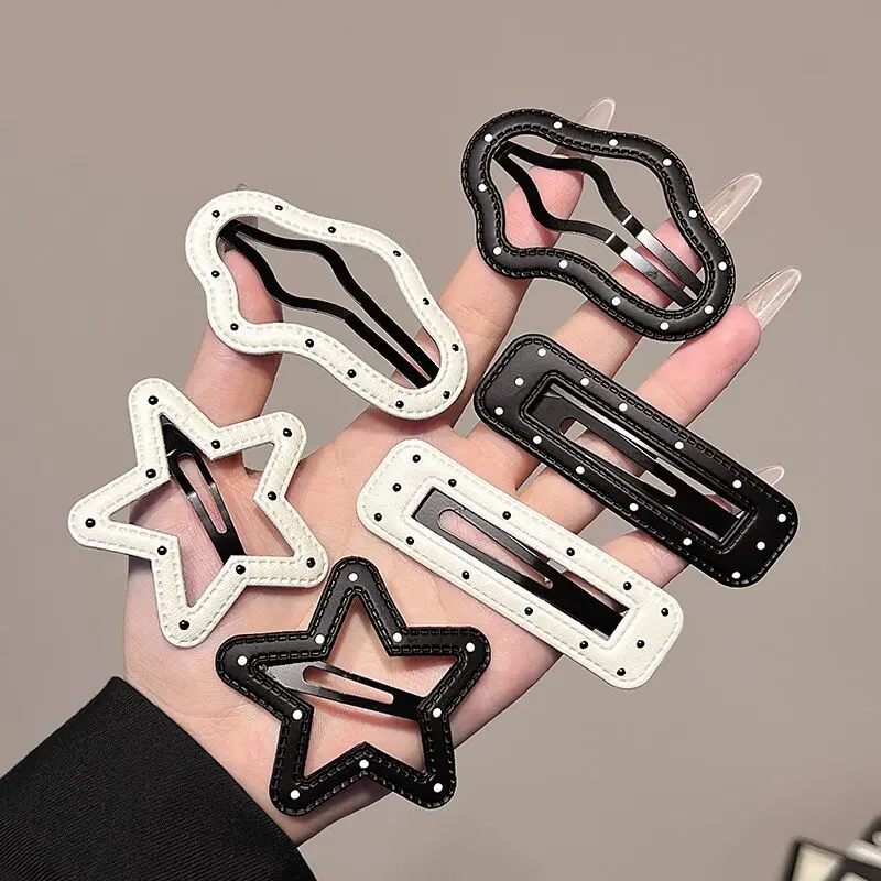 Sweet and cute black and white star hairpin heart hairpin side hairpin bangs BB hairpin ladies hairpin headdress