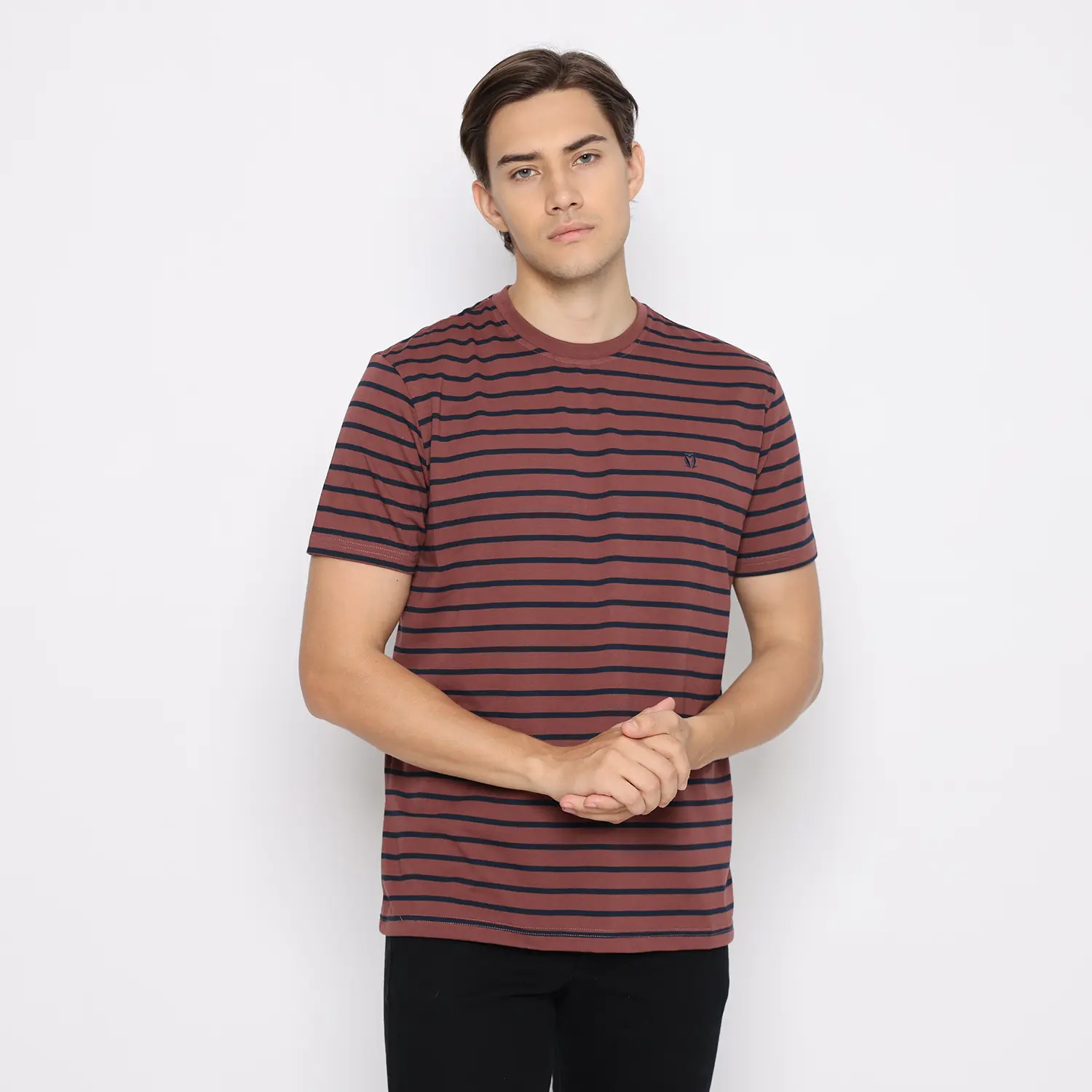 Matsuda T Shirt Pria Kaos Stripe Nantan Merah Wine Navy