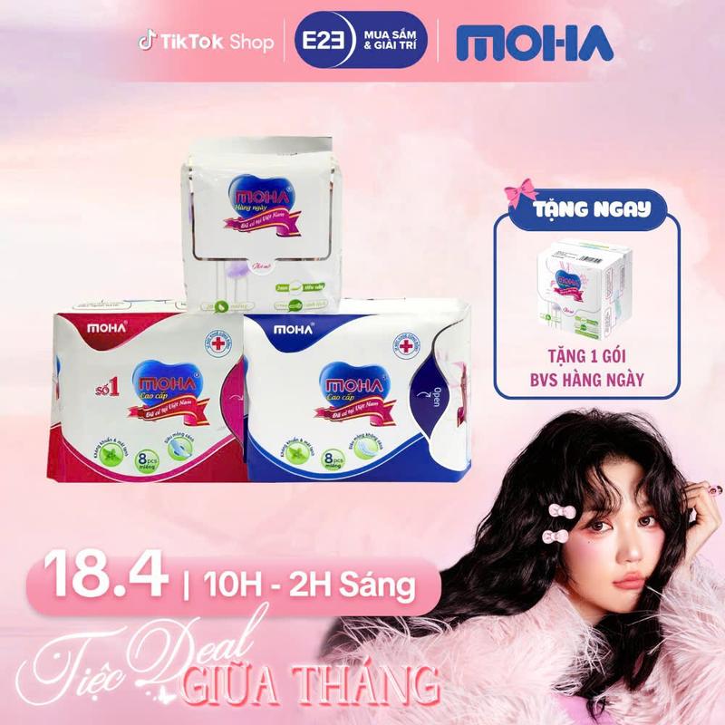 Combo 8 gói băng vệ sinh cao cấp MOHA có cánh, bvs không cánh, bvs hàng ngày (loại túi hộp)