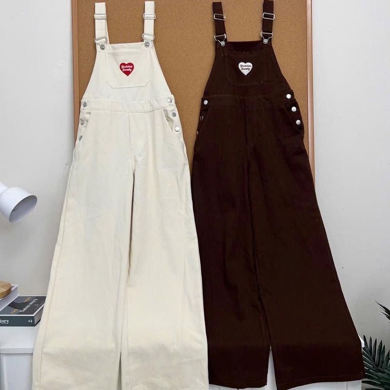 BUDDIES | Yếm jean trơn thêu tim chất dày dặn