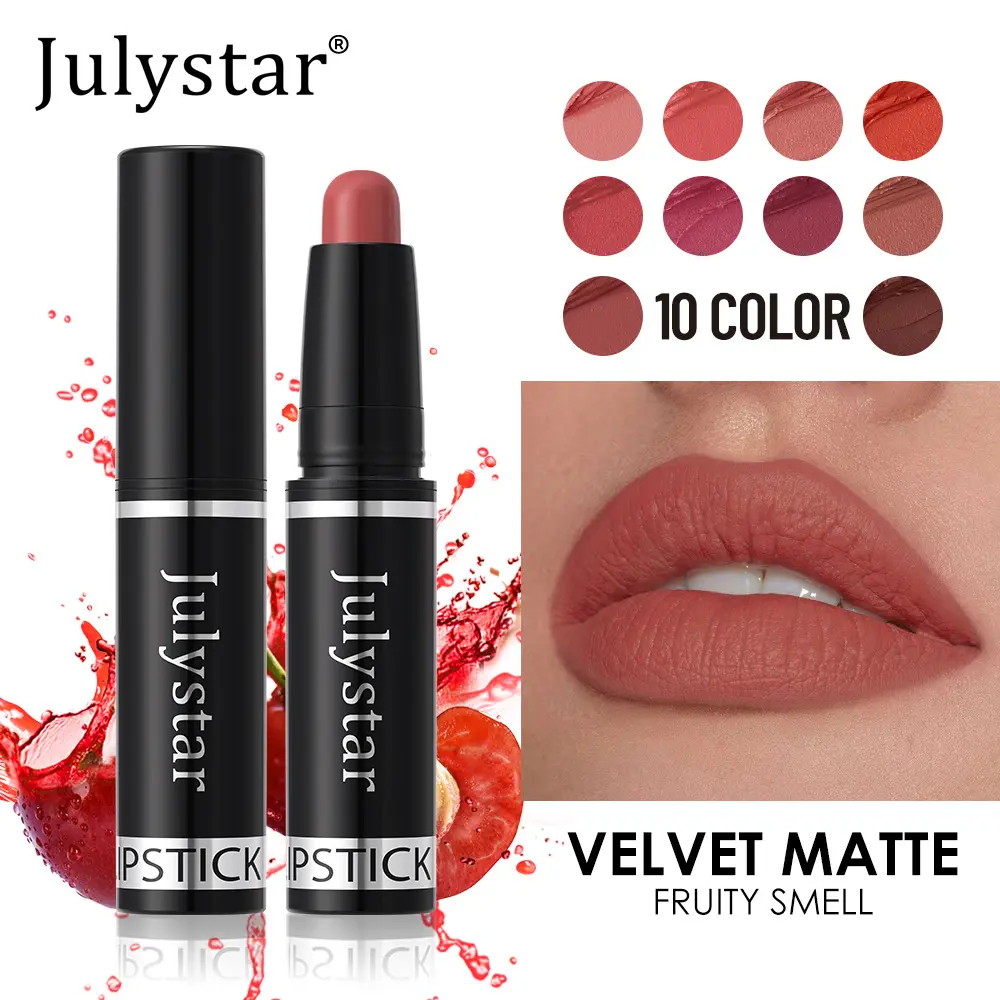 Julystar matte makeup lipstick pen hot sale rotating velvet long-lasting non-stick cup lip lipstick