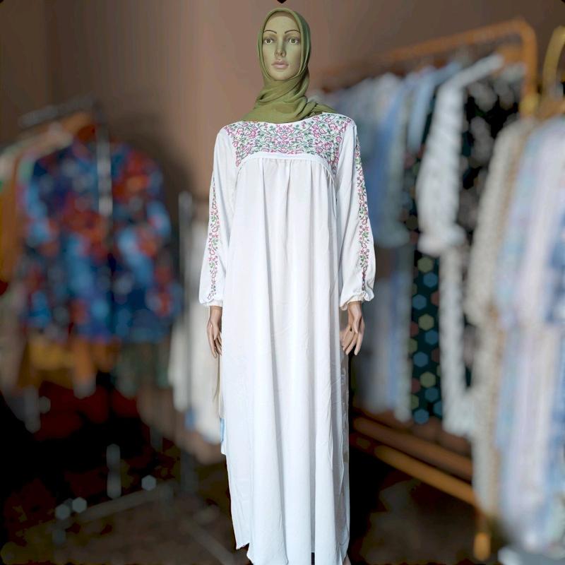 Arina Dress / Gamis Kekinian / Gamis Bordir / Putih / Gamis Raya Colection 1